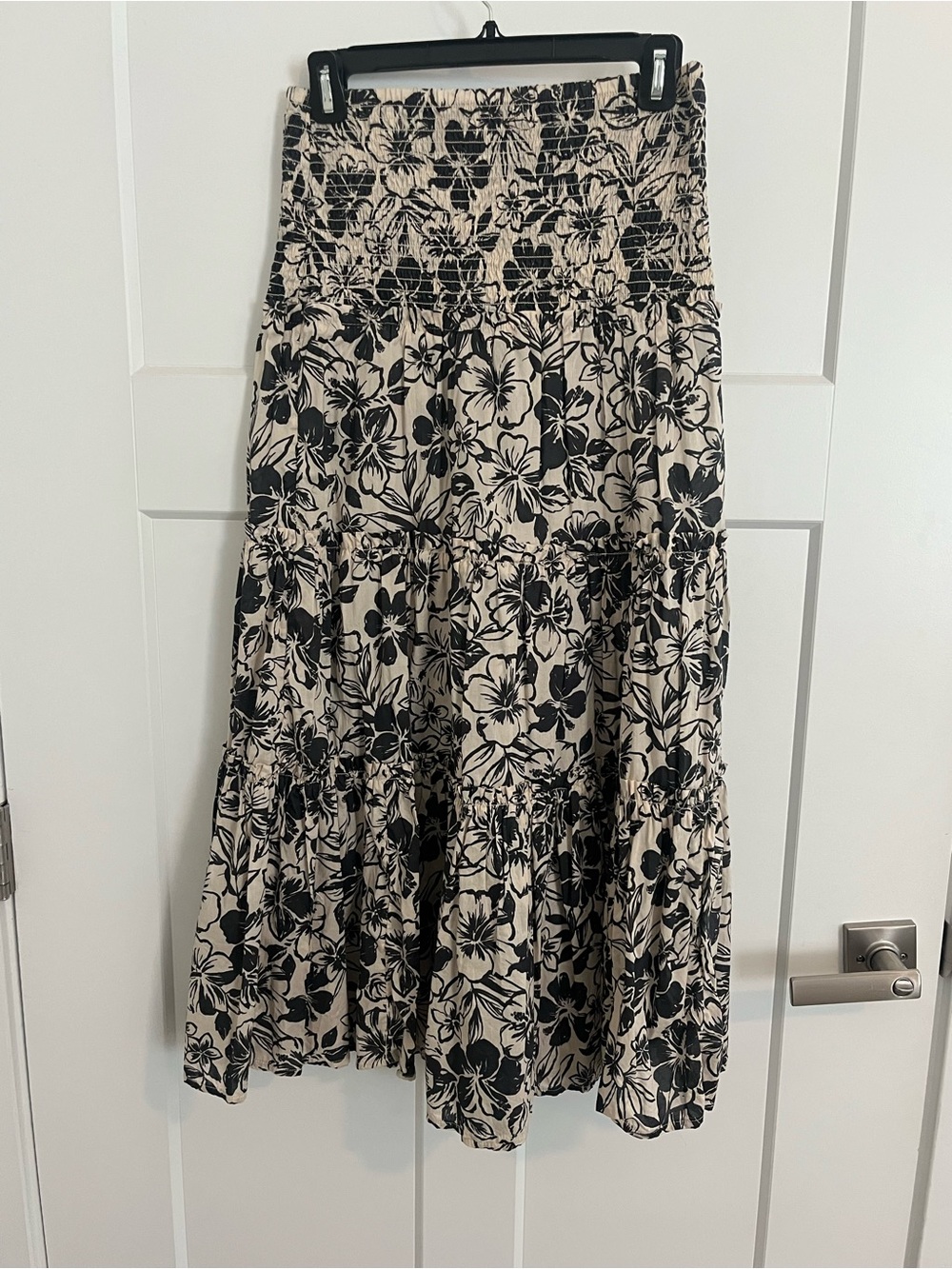 American Eagle Floral Tiered Smocked Waist Midi Skirt